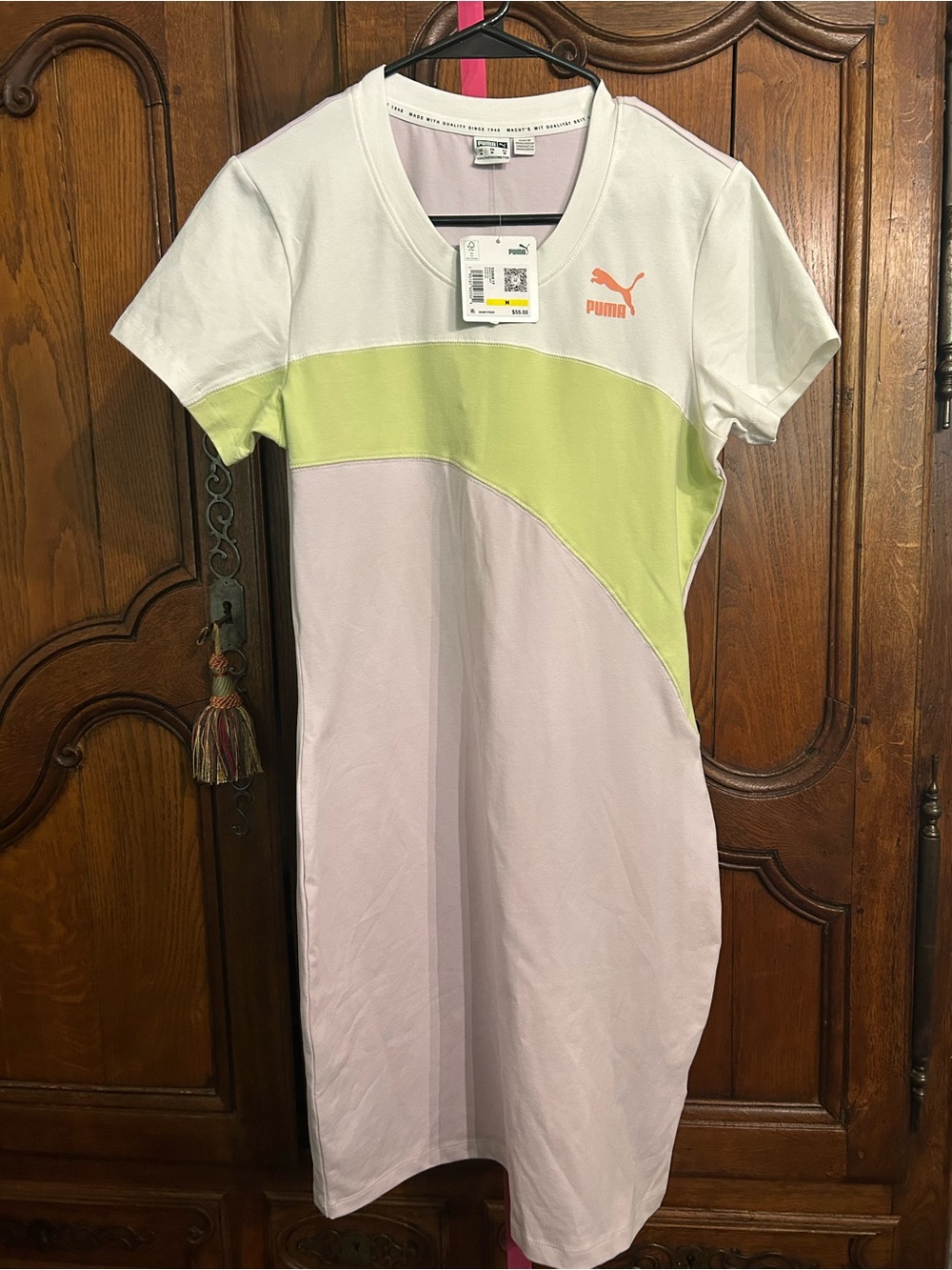 Puma Women’s Colorblock Midi Dress in White, Light Pink and Lime
